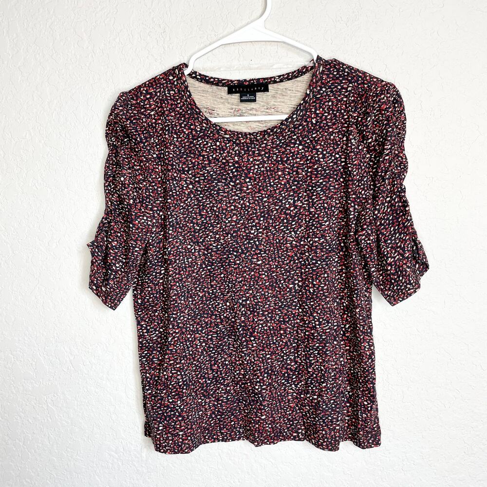 Sanctuary Ruched Sleeve Tee Spotted Abstract Multicolor Size Small